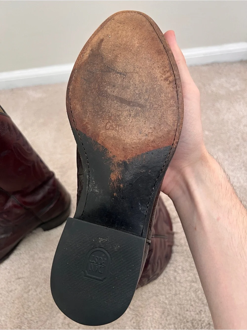 Vintage Dan Post Genuine Full Quill Ostrich Cowboy Boots Burgundy/Oxblood